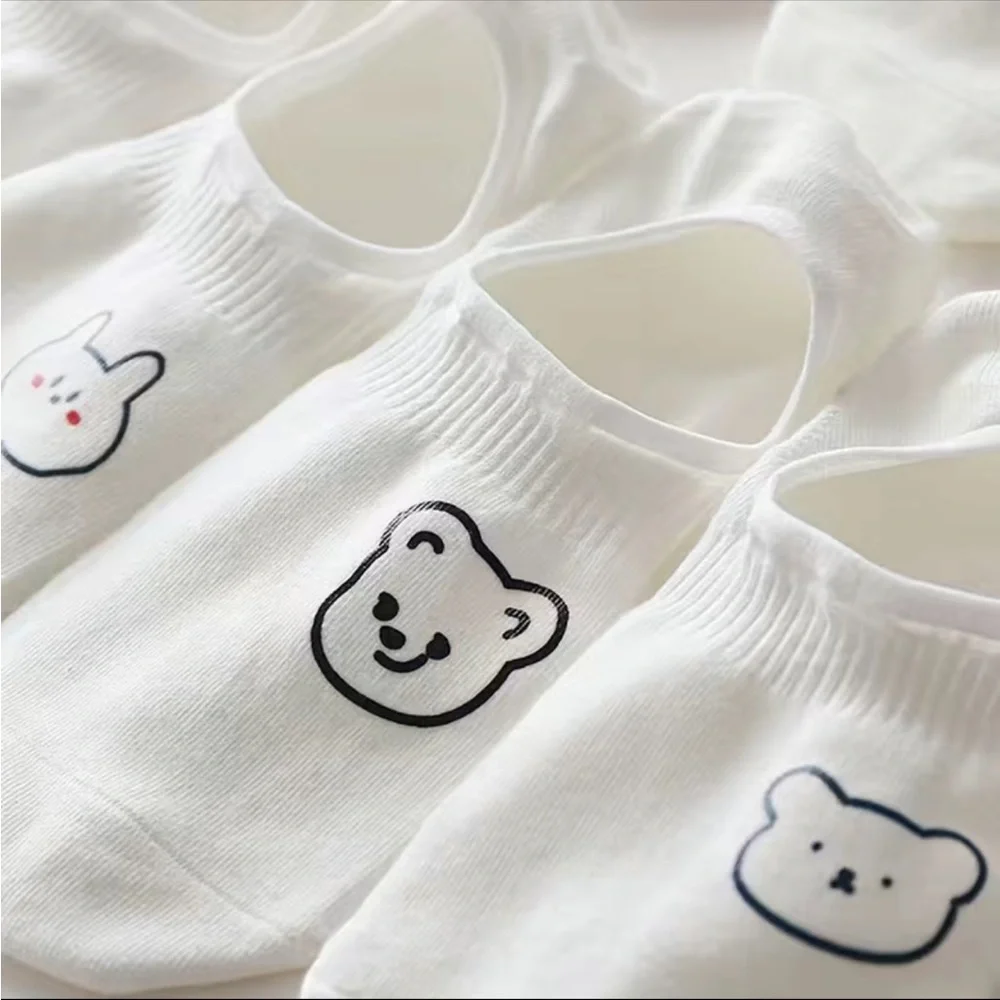 Women's White Socks Hosiery 10 Pairs Cute Print Soft Lightweight Low Cut Ankle
